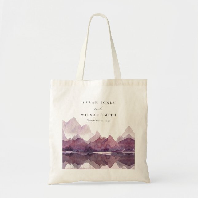 Tote Bag Purple Lilac Watercolor Mariage du lac Mountain (Devant)