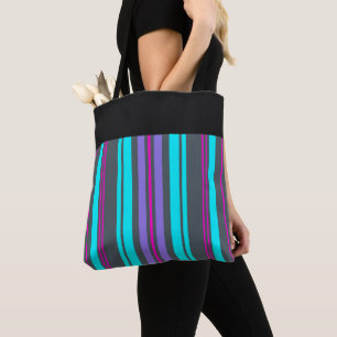 Tote Bag Purple Magenta Turquoise Gris rayures