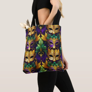 TOTE BAG PURPLE OR VERT MARDI GRAS MASQUES