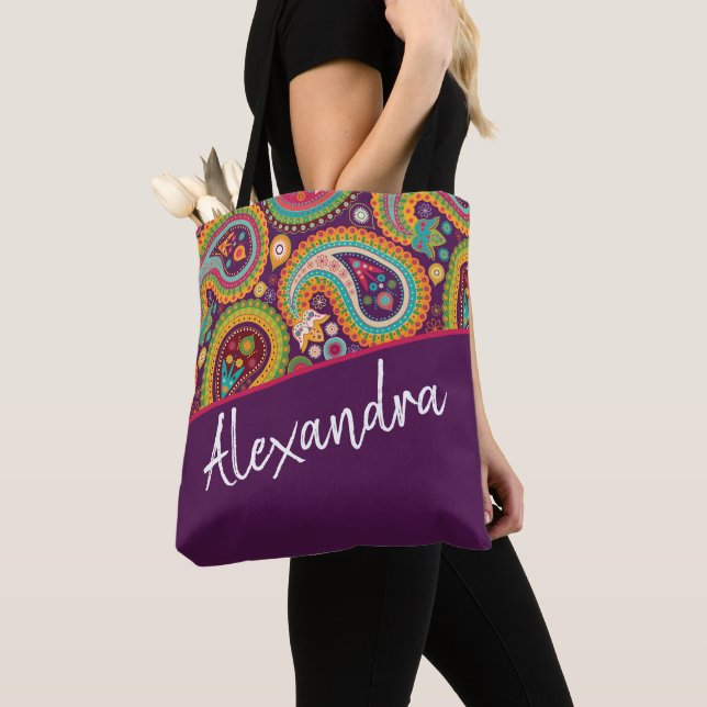 Tote Bag Purple Paisley Motif personnalisé (De près)