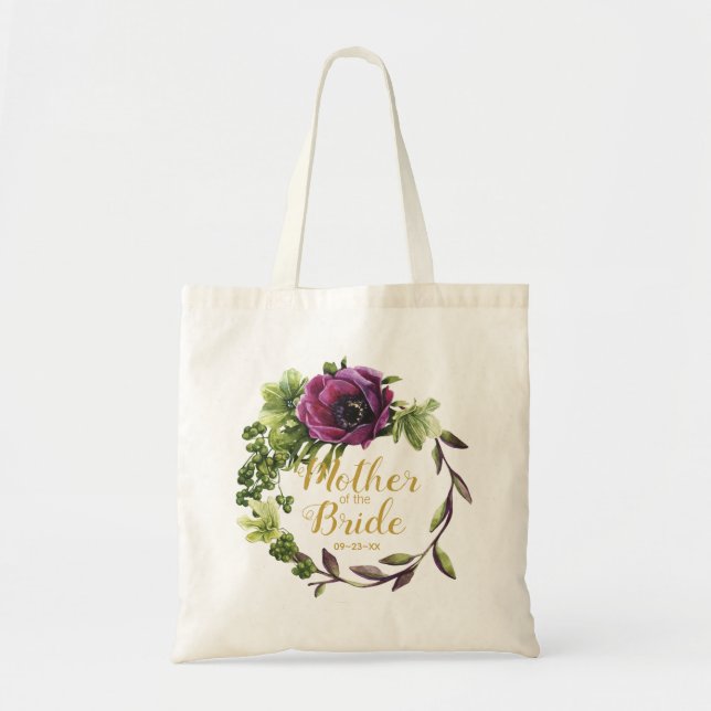 Tote Bag Purple Peony Wreath Mère de la mariée ID456 (Devant)