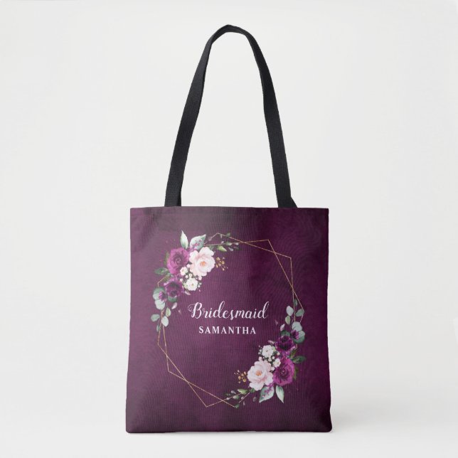 Tote Bag Purple Plum Blush rose Floral Bridesmaid cadeau Fo (Devant)