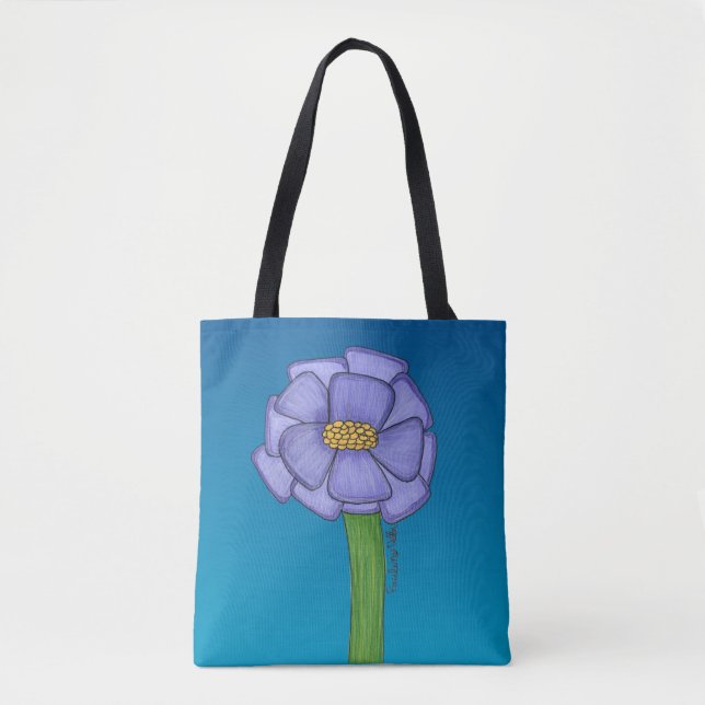 Tote Bag Purple Square Flower with Blue background (Devant)