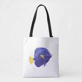 Tote Bag Purple Tang Fish Watercolor Illustration