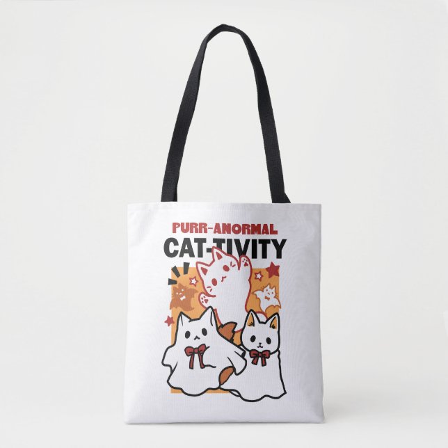 Tote Bag Purr-anormal Cat Cat mignonne Halloween Conception (Devant)