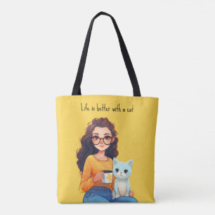 Tote Bag Purrfect Amoureux des chats Maman mignonne Jaune
