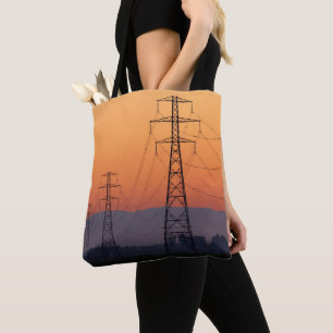 Tote Bag Pylônes électriques au coucher du soleil