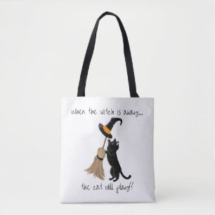 Tote Bag Quand la sorcière est hors Chat noir Halloween Fou
