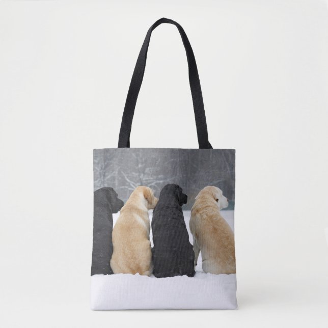 Tote Bag Quatre Chiens du Labrador en neige (Devant)