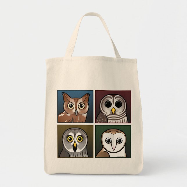 Tote Bag Quatre hiboux de couleur (foncés) (Devant)