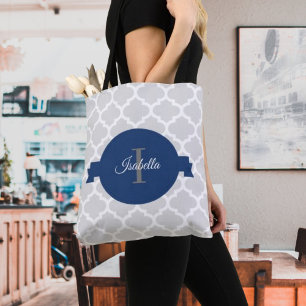 Tote Bag Quatrefoil bleu personnalisé