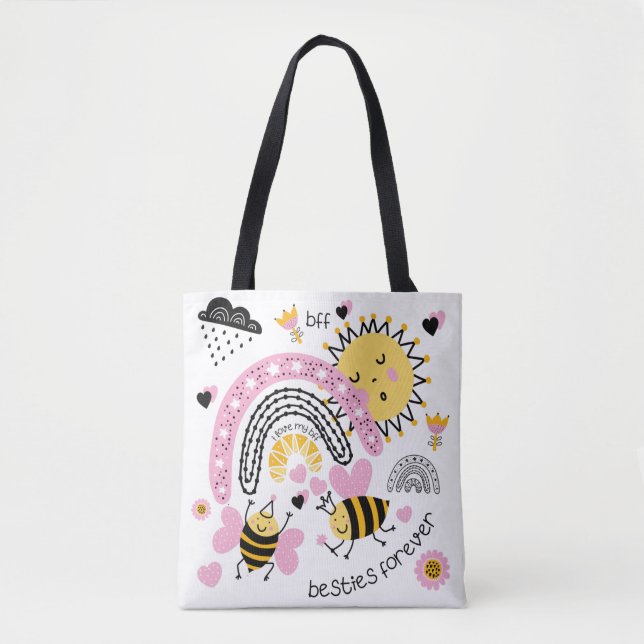 Tote Bag Queen Bees Meilleurs amis pour toujours mignonne B (Devant)
