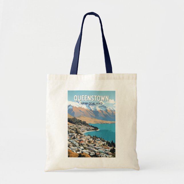 Tote Bag Queenstown New Zealand Travel Art Vintage (Devant)