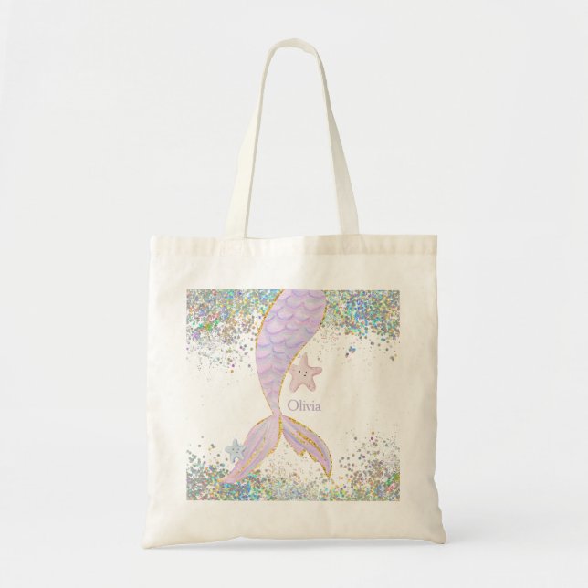 Tote Bag Queue de sirène de Parties scintillant en aquarell (Devant)