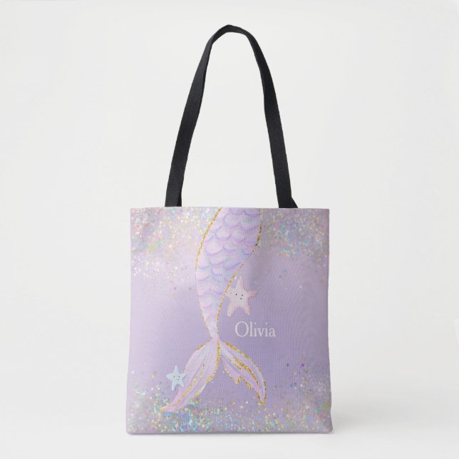 Tote Bag Queue de sirène de Parties scintillant en aquarell (Devant)