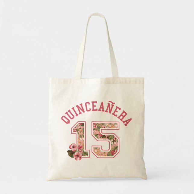 Tote Bag Quinceanera 15 floraux roses sportifs (Devant)