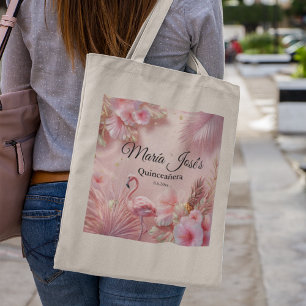 Tote Bag Quinceañera Flamant Tropical, personnalisé