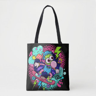 Tote Bag Rad Cartoon Skateboarder - Bubblegum & Lightning S