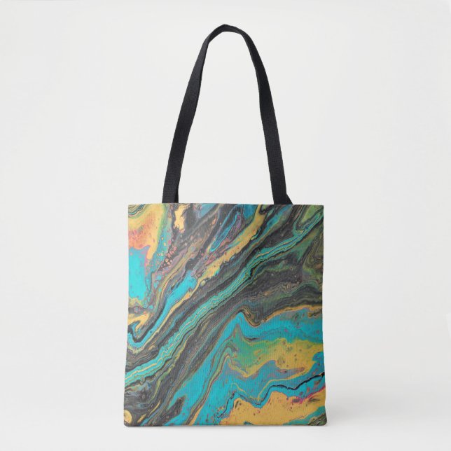 Tote Bag Radio King 3 Turquoise Geode Acrylique Abstrait Fo (Devant)
