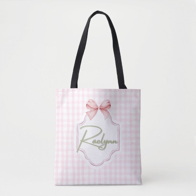 Tote Bag Raelynn Baby Girl Nursery Bow&En vichy personnalis (Devant)