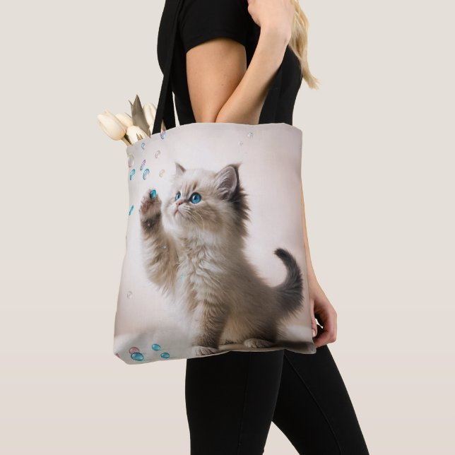 Tote Bag Ragdoll Kitten Jouer Avec Des Bulles (De près)