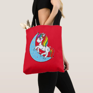 Tote Bag Rainbow Celestial Blue Moon & Stars Unicorn