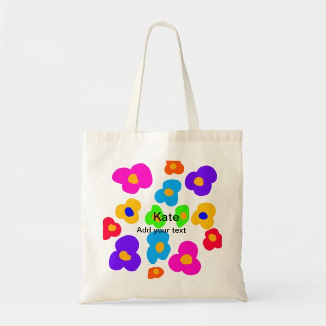 Tote Bag Rainbow flower pride amour ajouter nom texte lqbtq (Devant)