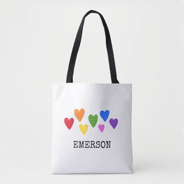 Tote Bag Rainbow Hearts Enfants Baby NAME Amour Art Amusant (Devant)