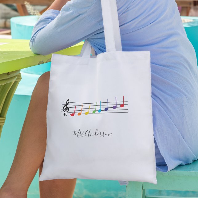 Tote Bag Rainbow Music Notes Scale Music Teacher (Créateur téléchargé)
