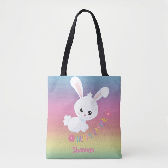 Tote Bag Rainbow Pastel Bunny Enfant de Pâques Bunny person (Devant)