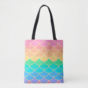 Tote Bag Rainbow Pastel Mermaid Scales Seamless Pattern