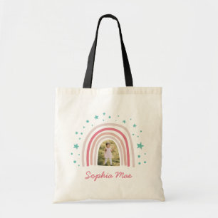 Tote Bag Rainbow star girly rose aqua photo élégant moderne