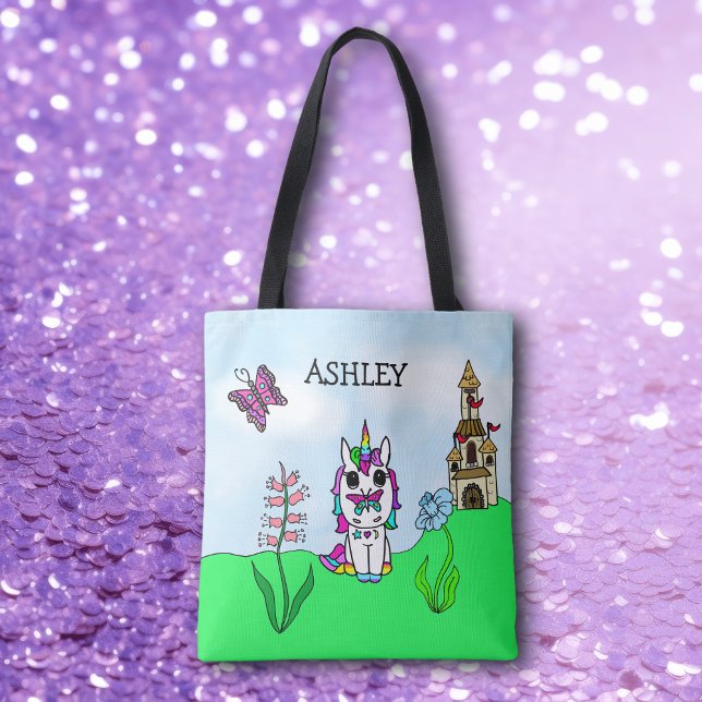 Tote Bag Rainbow Unicorn Fairy tale Castle Personnalisé (Créateur téléchargé)