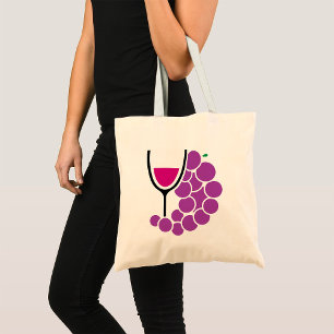 Tote Bag Raisins Violets Minimalistes et Verre à Vin