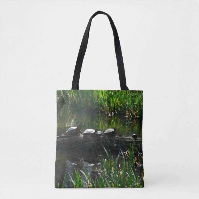 Tote Bag Rangée de tortues Green Nature Photo (Devant)