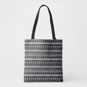 Tote Bag Rangées de motifs gribouillés noir et blanc