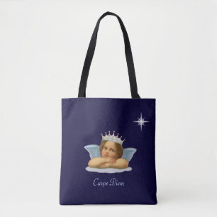 Tote Bag Raphael Cherub Royal Élégant sur Fond Bleu Marine