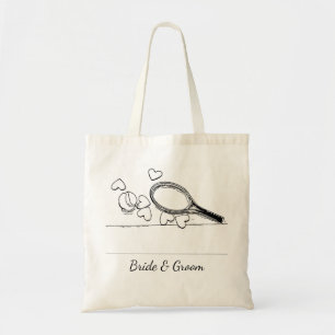 Tote Bag Raquette de tennis et balle avec mariage du coeur