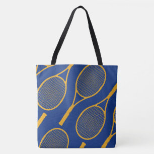 Tote Bag Raquettes de Tennis Jaune sur bleu élégant