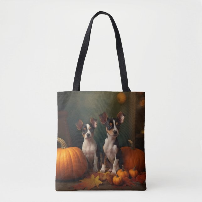 Tote Bag Rat Terrier Chiot Automne Citrouille délice (Devant)