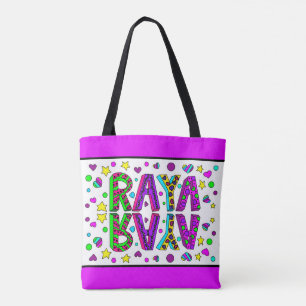 Tote Bag Raya, Nom de la fille Coeurs et étoiles Colorful F