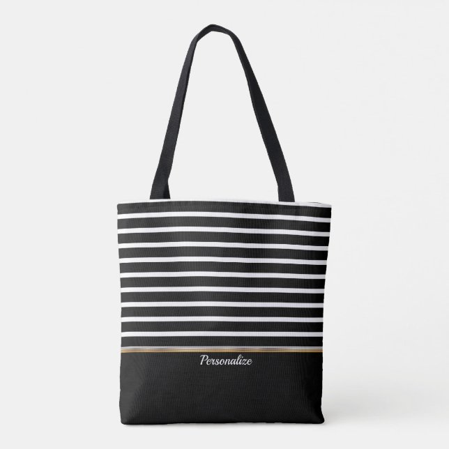 Tote Bag Rayé Noir et Blanc - Personnaliser (Dos)