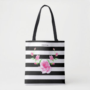 Tote Bag Rayé Stylé Rose Rose