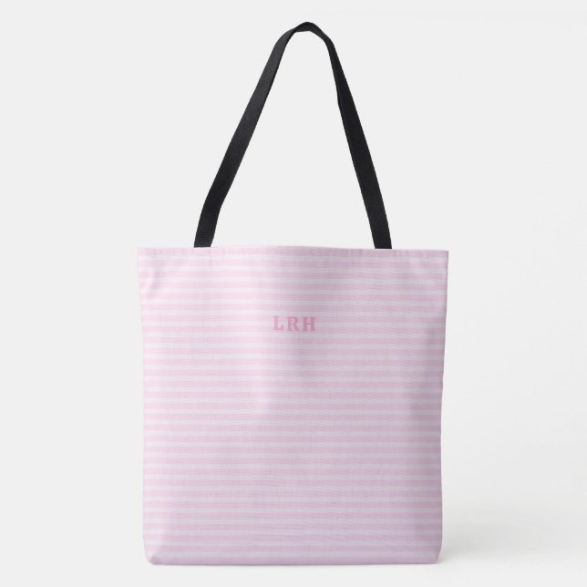 Tote Bag Rayoches Rose Pâle Monogramme Classique Initiales (Devant)