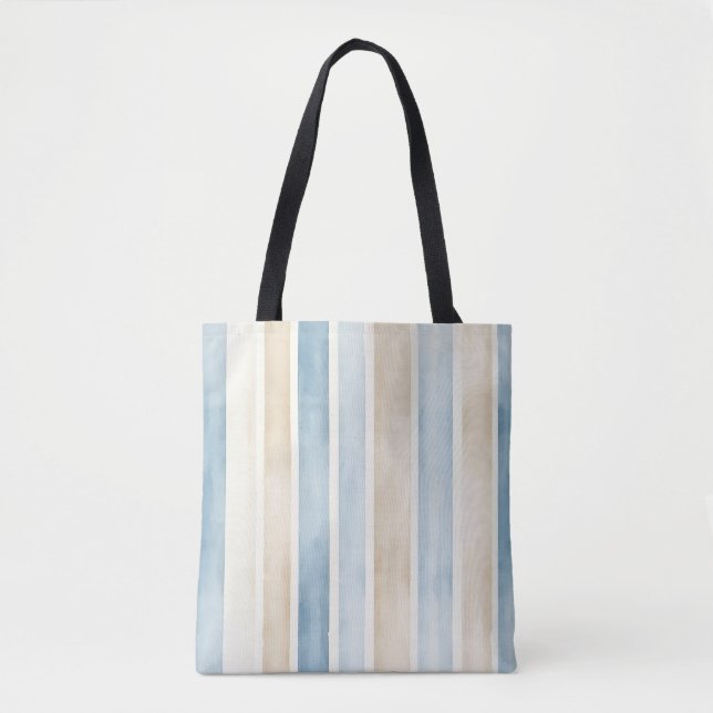 Tote Bag Rayures Crème Bleu de Plage (Devant)