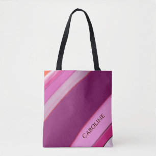 Tote Bag Rayures de prune rose Nom personnalisé