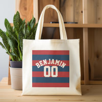 Rayures de rugby bleu marine et rouge Nom Numéro