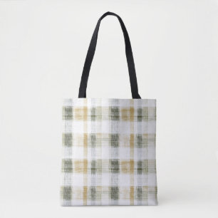 Tote Bag Rayures écossaises vert jaune blanc