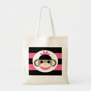 Tote Bag Rayures mignonnes de rose de noir de singe de