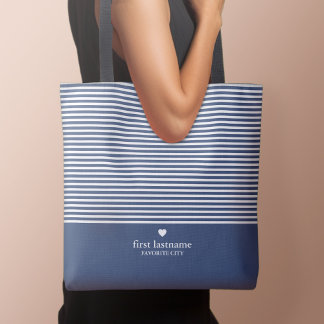 Tote Bag Rayures modernes avec Monogramme cardiaque haut de
